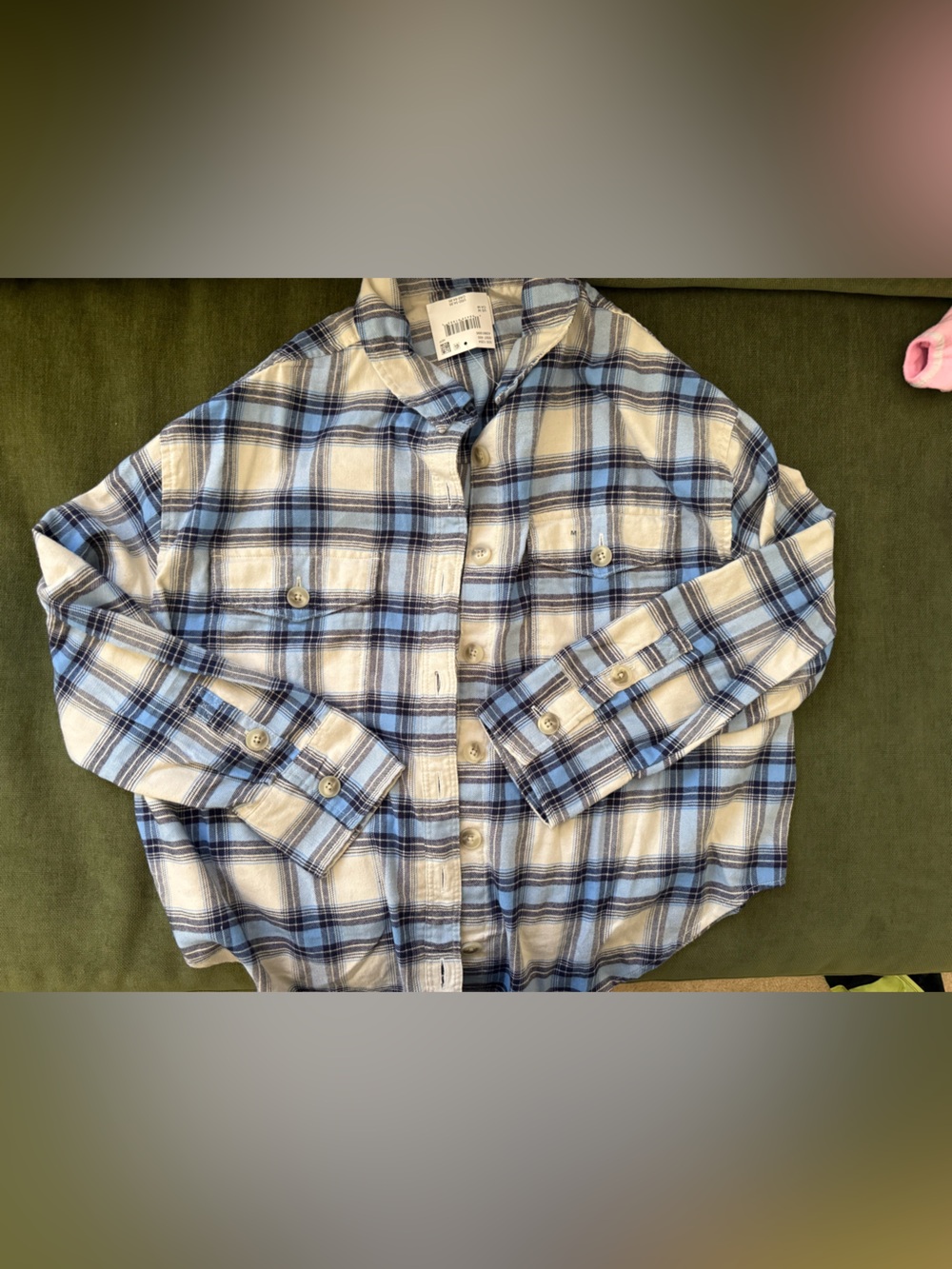 Womens Blue and White Plaid Button-Up Shirt
